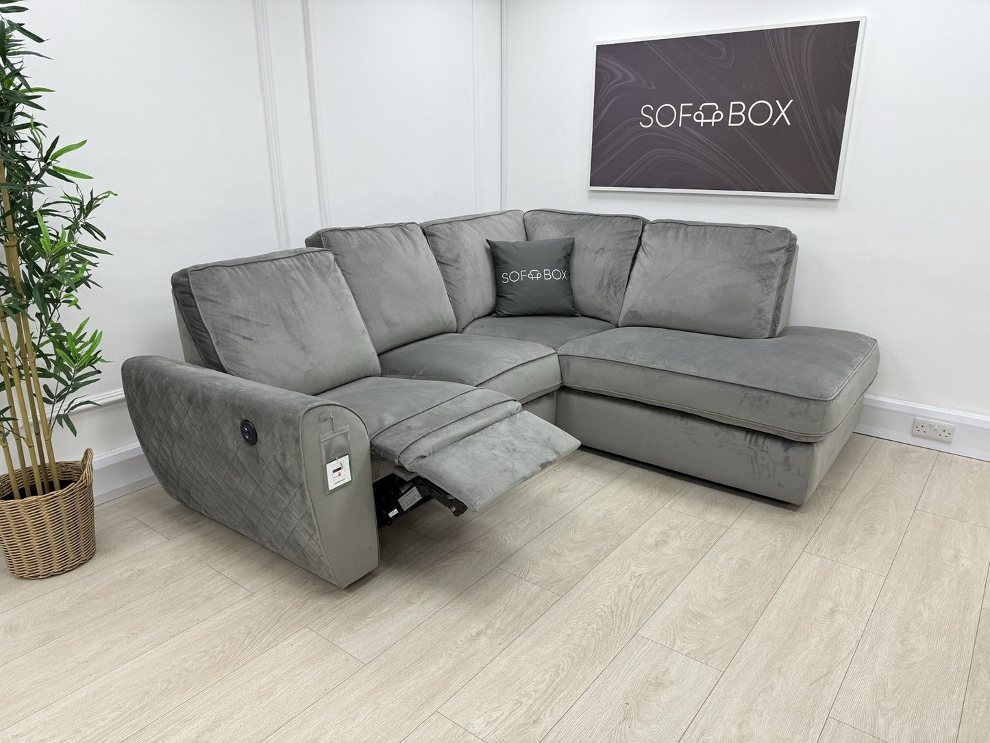 DFS Orka Velvet Power Recliner Corner Sofa In Grey