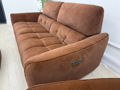 DFS Elektra Power Recliner Sofa, Armchair & Footstool Set In Burnt Orange
