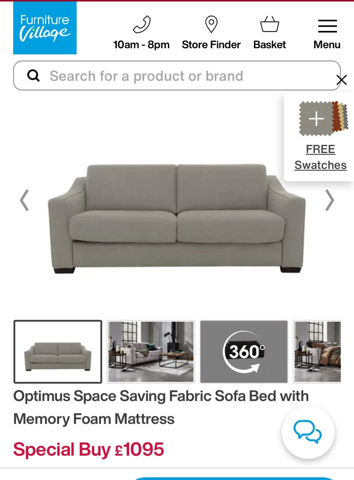 Furniture Village Optimus 3 Seater Sofa Bed In Grey Fabric