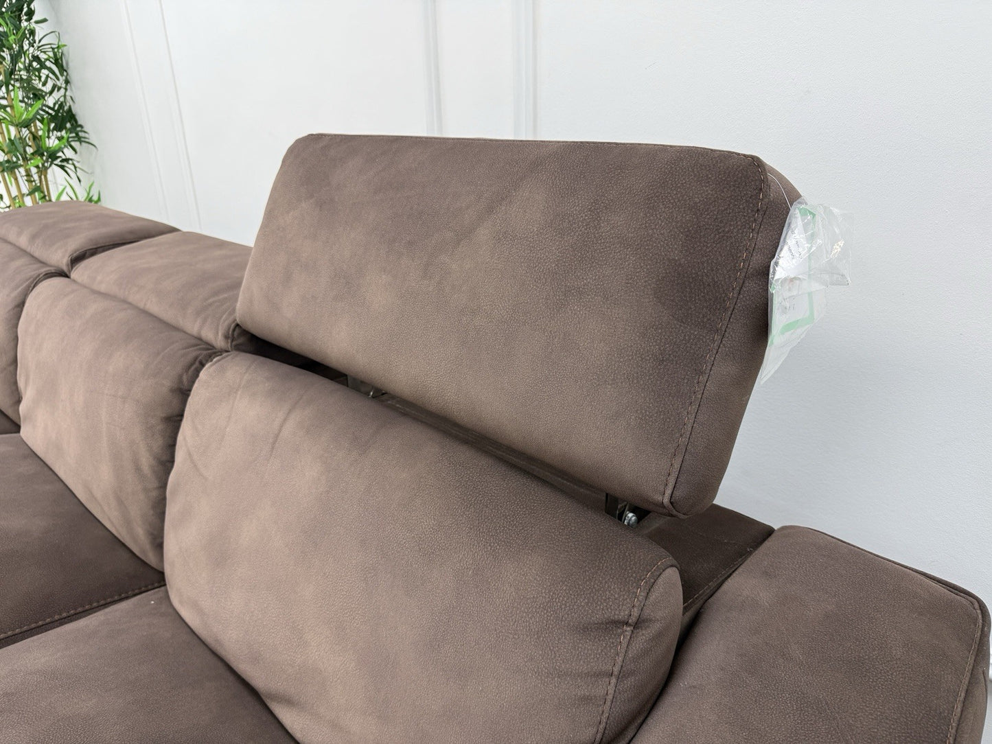 Furniture Village Xavier 3 Seater Chaise Sofa Power Recliner/Headrests In Brown Fabric