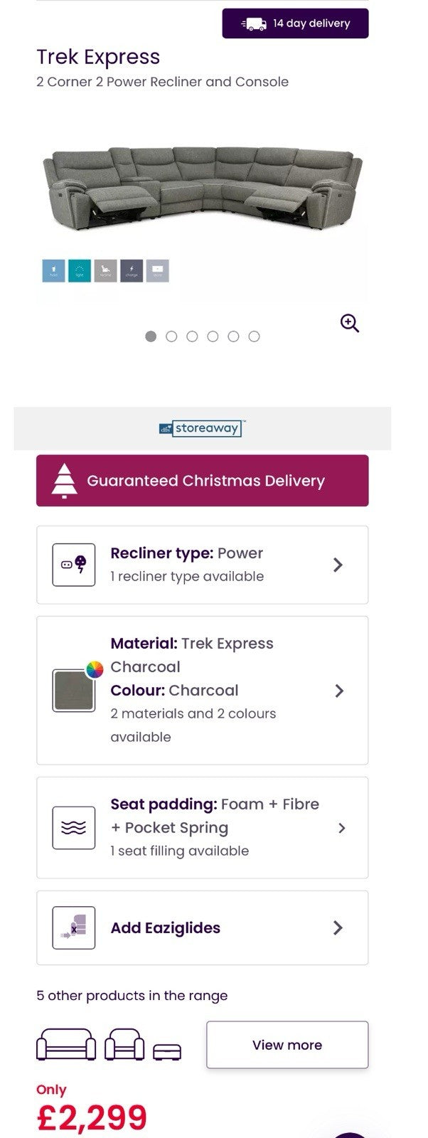 DFS Trek Power Recliner Corner Sofa In Grey