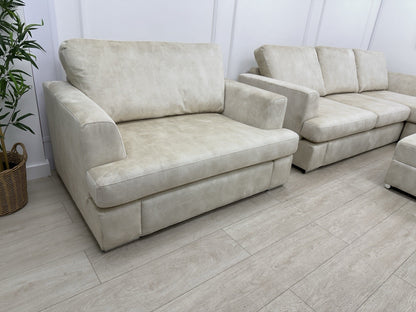 DFS Freya 4 Seater Lounger, Cuddle Chair, Footstool Set In Cream Velvet
