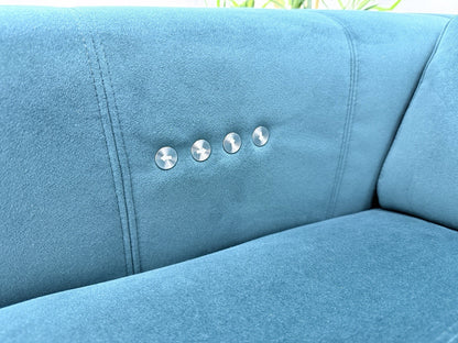 DFS Showcase Power Recliner 3 Seater Cinema Sofa In Teal Velvet Fabric