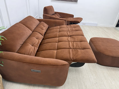 DFS Elektra Power Recliner Sofa, Armchair & Footstool Set In Burnt Orange