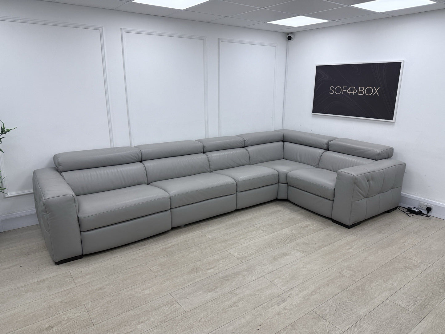 Natuzzi Click Modular Power Recliner Corner Sofa In Grey Leather