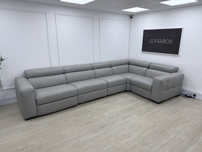Natuzzi Click Modular Power Recliner Corner Sofa In Grey Leather