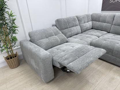 DFS Steller Power Recliner Slider Corner Sofa In Mist Grey Fabric