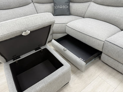 DFS Trek Storeaway Power Recliner Corner Sofa In Light Grey