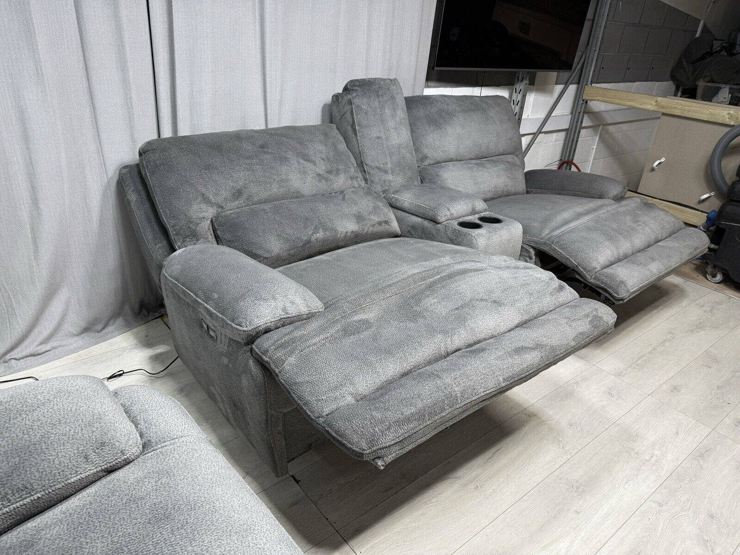 DFS Mallow Express 3 Seater Power Recliner Sofa Set & Console Unit X2 RRP £2796