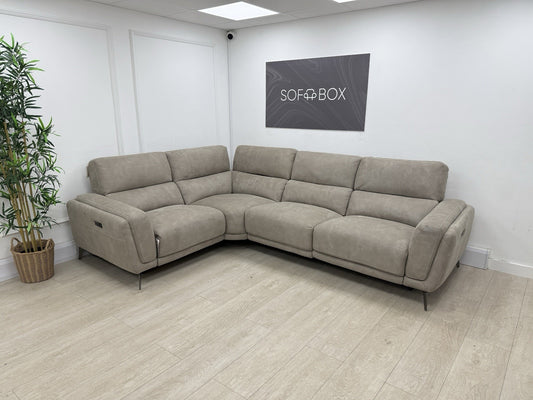 DFS San Mateo Power Recliner Corner Sofa In Stone Fabric