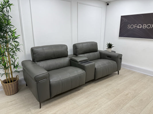 Furniture Village Homestage 3 Seater Power Recliner Media Sofa In Grey Leather