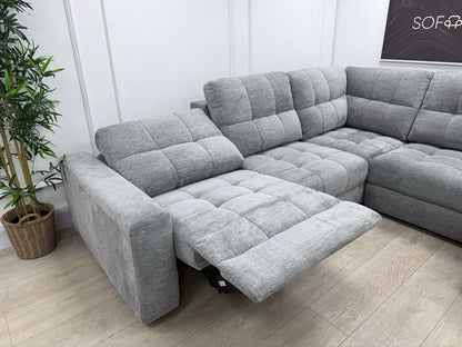 DFS Steller Power Recliner Slider Corner Sofa In Mist Grey Fabric