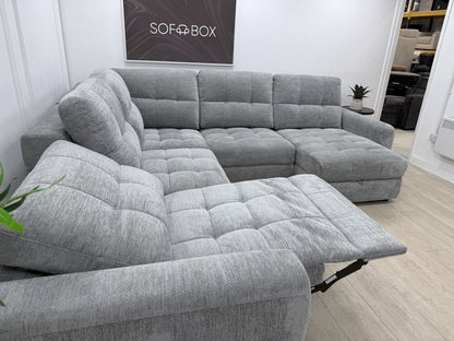 DFS Steller Power Recliner Slider Corner Sofa In Mist Grey Fabric