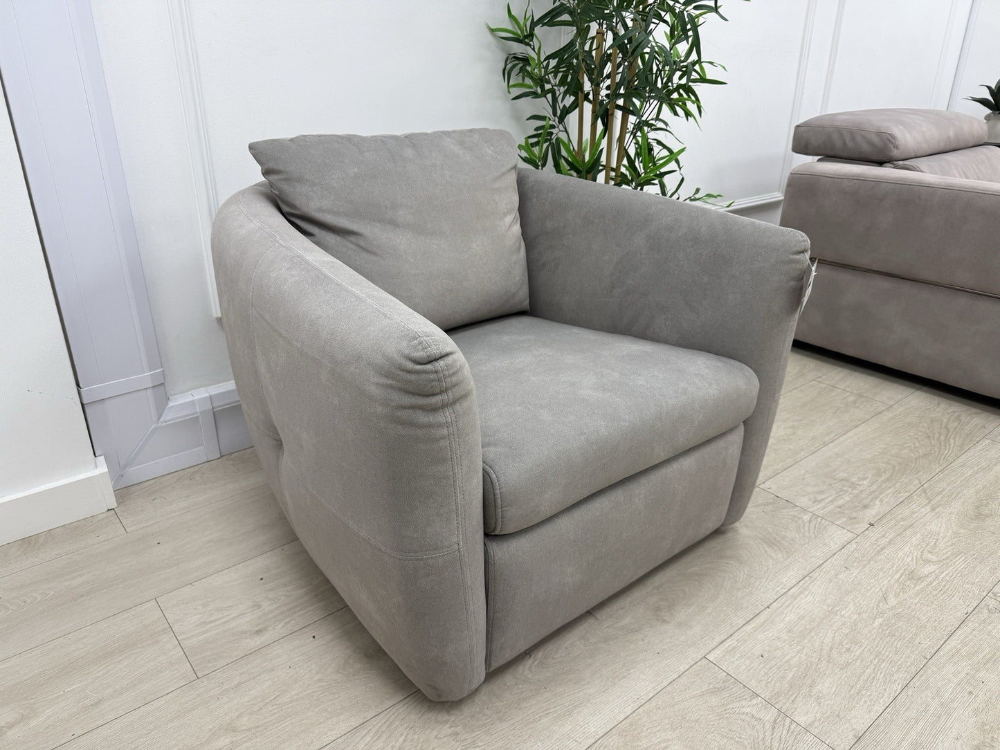 Sofology Marvella Swivel Accent Chair In Flecked Fabric Stone