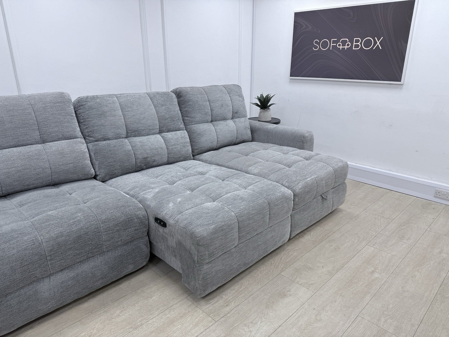 DFS Steller Power Slider 3 Seater L Shape Sofa In Mist Grey