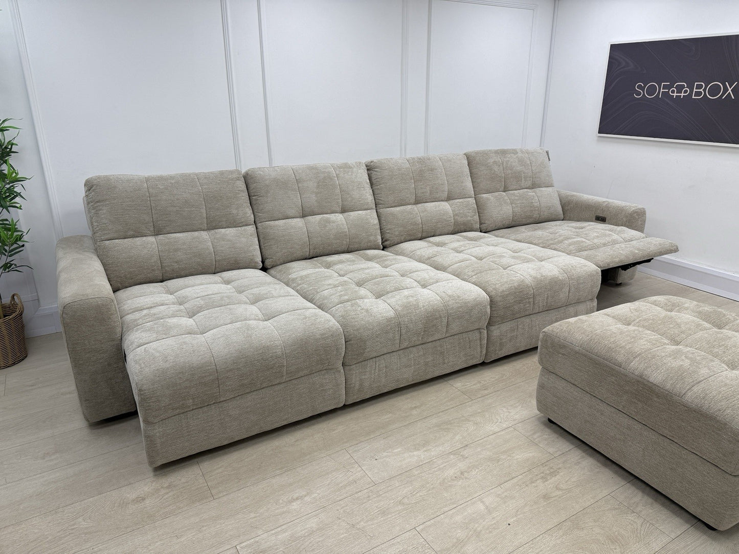 DFS Steller XL Power Recliner Chaise Sofa In Taupe Fabric