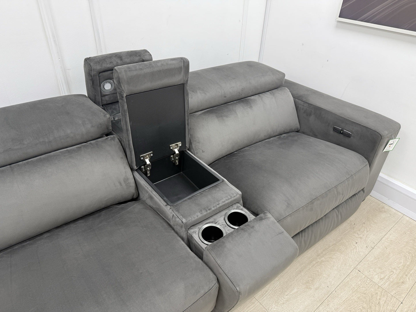 DFS Wander Power Recliner/Sofa Bed 4 Seater Sofa In Charcoal Velvet Fabric