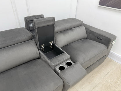 DFS Wander Power Recliner/Sofa Bed 4 Seater Sofa In Charcoal Velvet Fabric