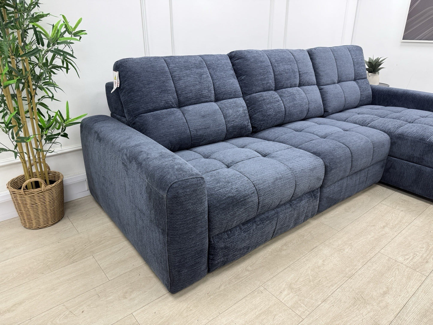 DFS Steller Power Recliner 3 Seater L Shape Sofa In Midnight Navy Fabric