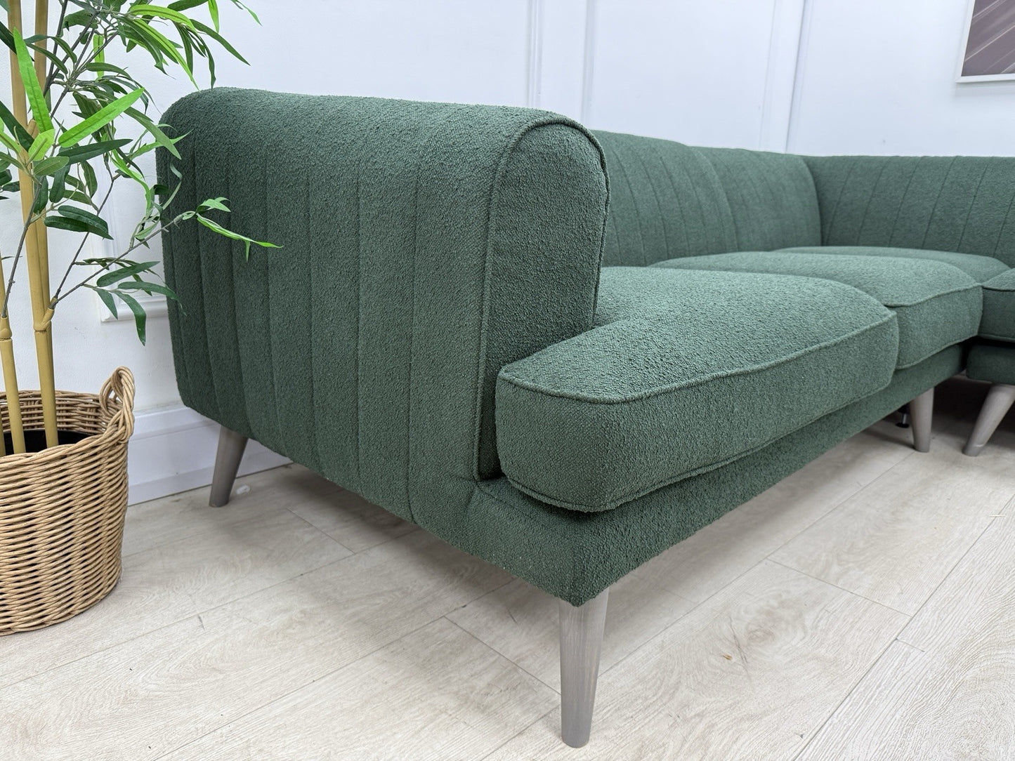 DFS Enhanced Corner Sofa In Green Bouclé Fabric