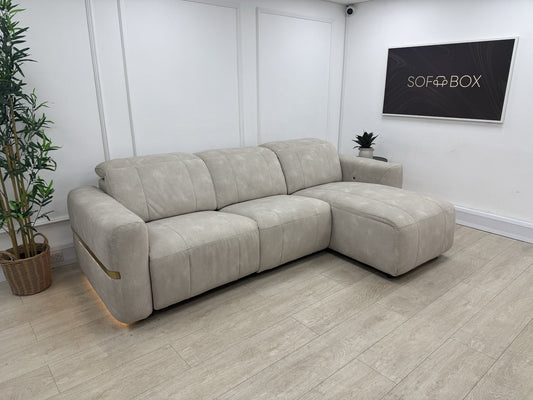 Sofology Lumiere Power Recliner 4 Seater Chaise Sofa In Lifestyle Flecked Ivory