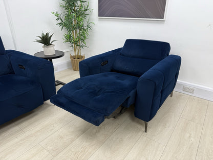 Furniture Village New York Power Recliner 3 Seater & Chair Set In Navy Velvet