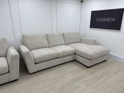 Next L Shape Sofa & Cuddle Chair Set In Chunky Cross Weave Oatmeal Fabric