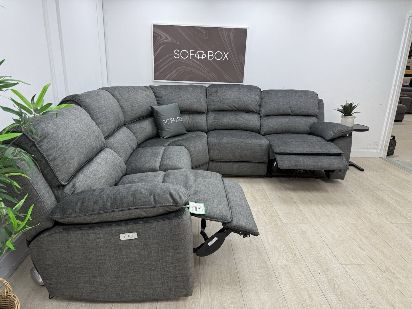 Oak Furnitureland Goodwood Power Recliner Corner Sofa In Plush Charcoal Fabric