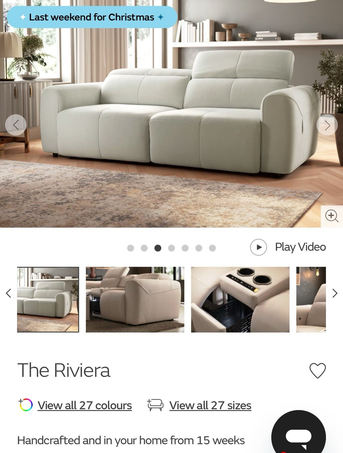 Sofology The Riviera 3 Seater Motion Chaise Recliner Sofa In Stone Leather