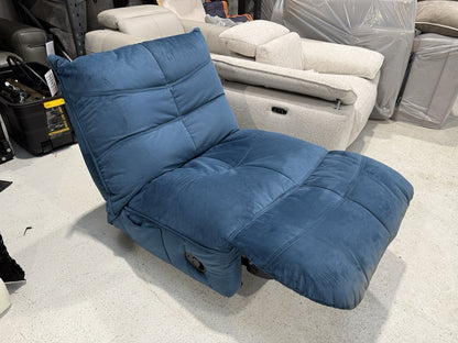 DFS Clarke Swivel Rocker Manual Recliner Chair In Blue Velvet Fabric