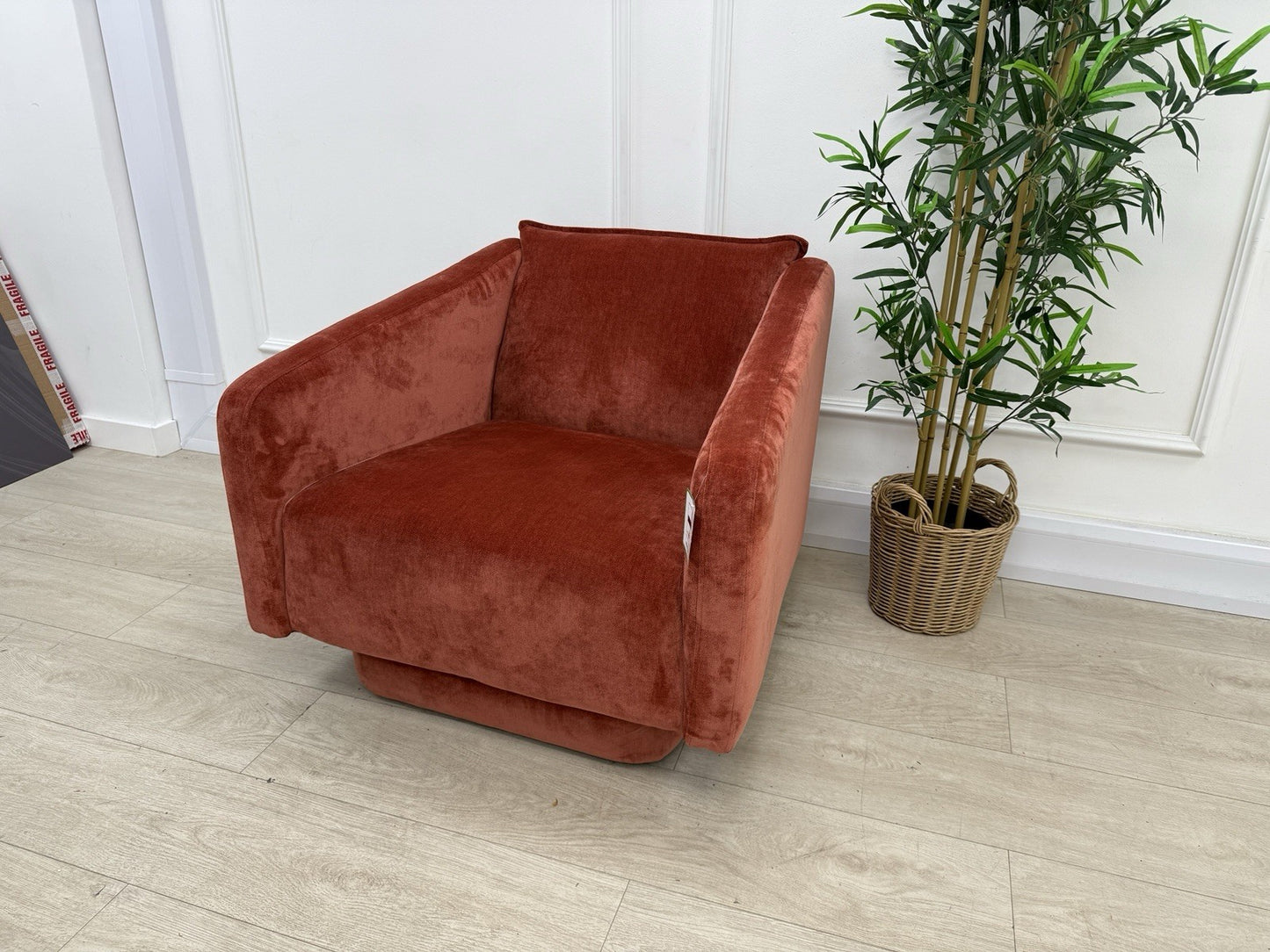 DFS French Connection Molten Swivel Accent Chair In Henna Fabric