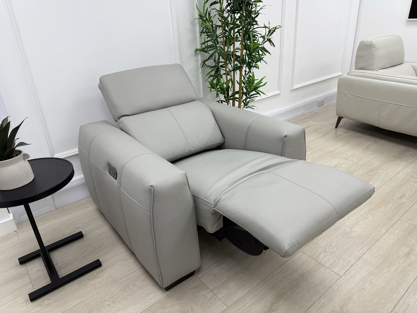 DFS Lauder Memory Power Recliner Armchair In Grey Mist Leather