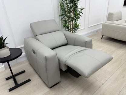 DFS Lauder Memory Power Recliner Armchair In Grey Mist Leather