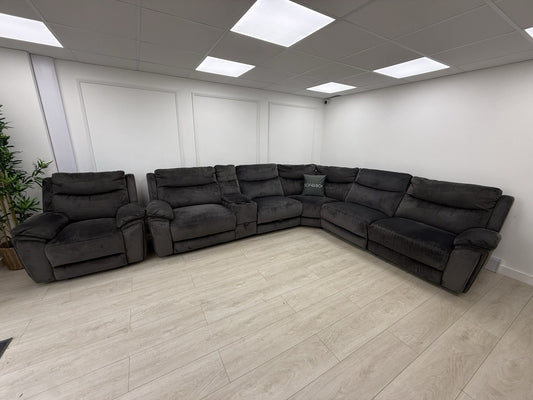 DFS Trek Recliner Corner Sofa & Armchair In Charcoal Velvet