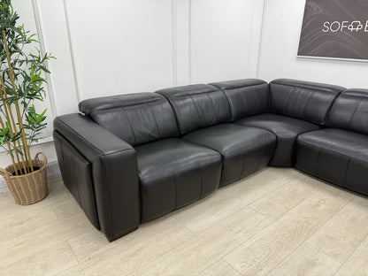 DFS Crusade Heated Power Recliner Corner Sofa Black Leather Smart Console Unit