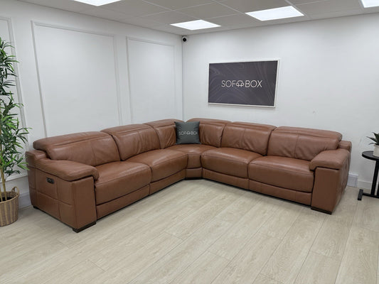 Sofology Laurence Power Recliner Corner Sofa In Tan Leather