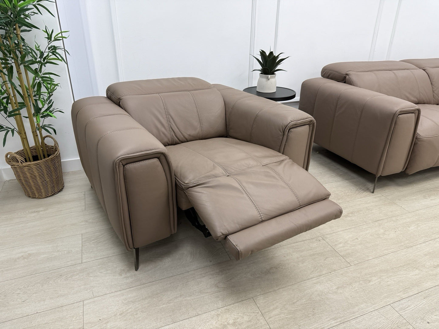 DFS Torren 3 Seater Power Recliner Sofa & Chair Set In Borelli Fawn Leather