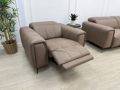 DFS Torren 3 Seater Power Recliner Sofa & Chair Set In Borelli Fawn Leather