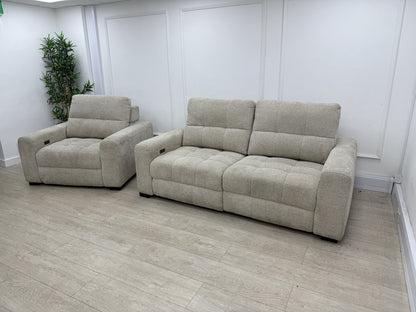DFS Una Power Slider 3 Seater Sofa & Chair Set In Roma Oyster Fabric