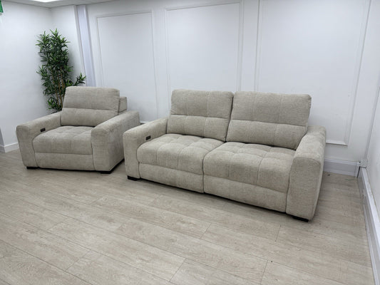 DFS Una Power Slider 3 Seater Sofa & Chair Set In Roma Oyster Fabric