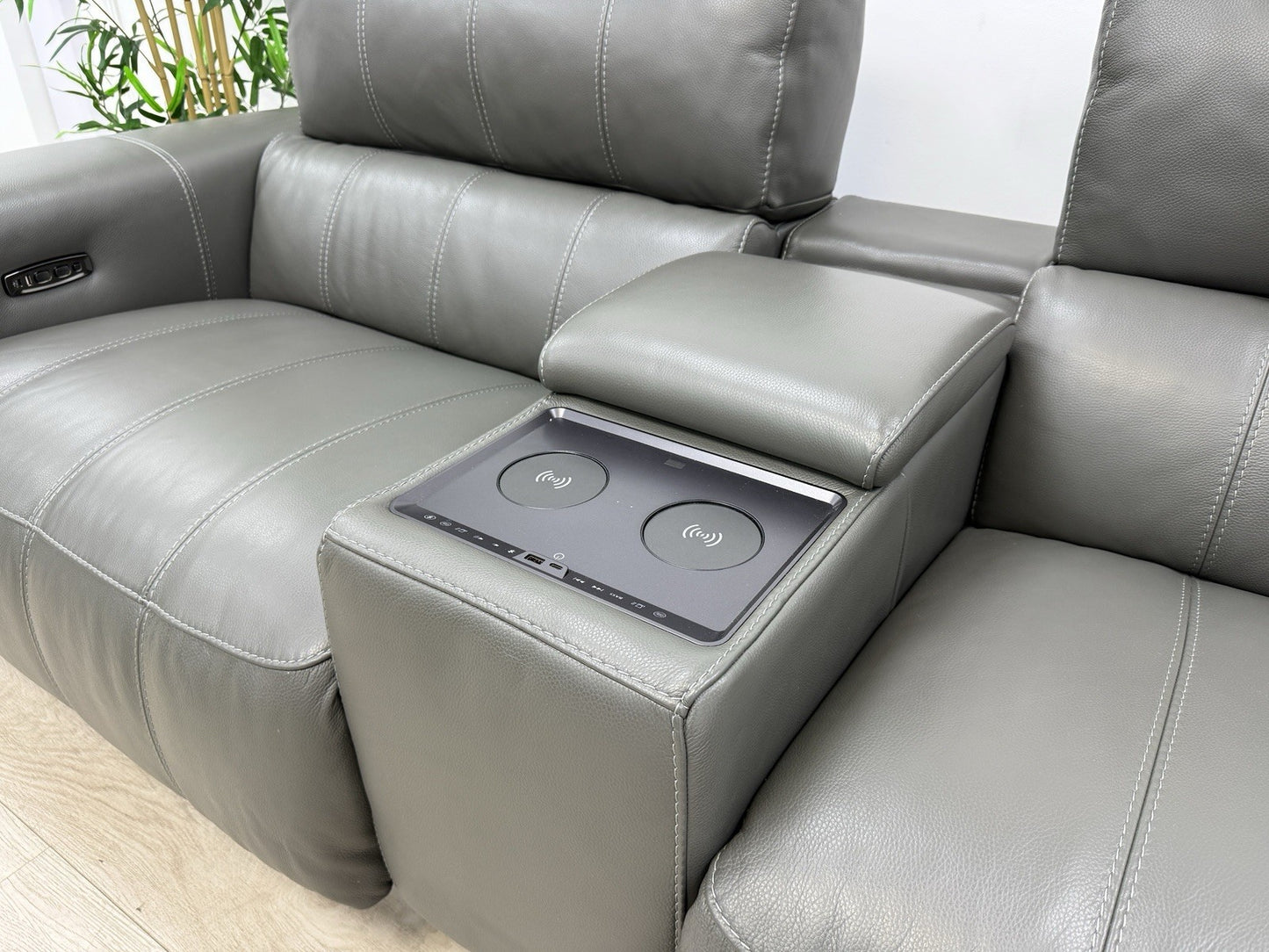 Furniture Village Homestage 3 Seater Power Recliner Media Sofa In Grey Leather