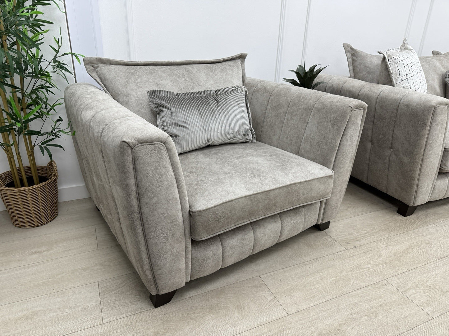 DFS Cherished Grande 4 Seater Sofa & Armchair Set In Oatmeal Self Piped