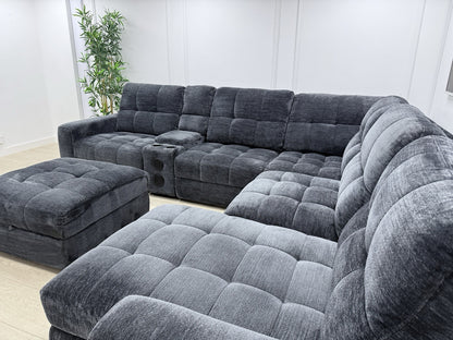 DFS Steller Power Recliner Slider Corner Sofa In Black Fabric