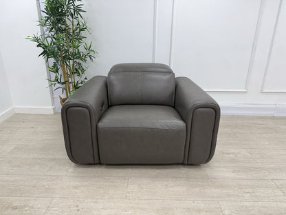 Sofology Premiere Power Recliner Love Seat In Trusty Embossed Leather Grey