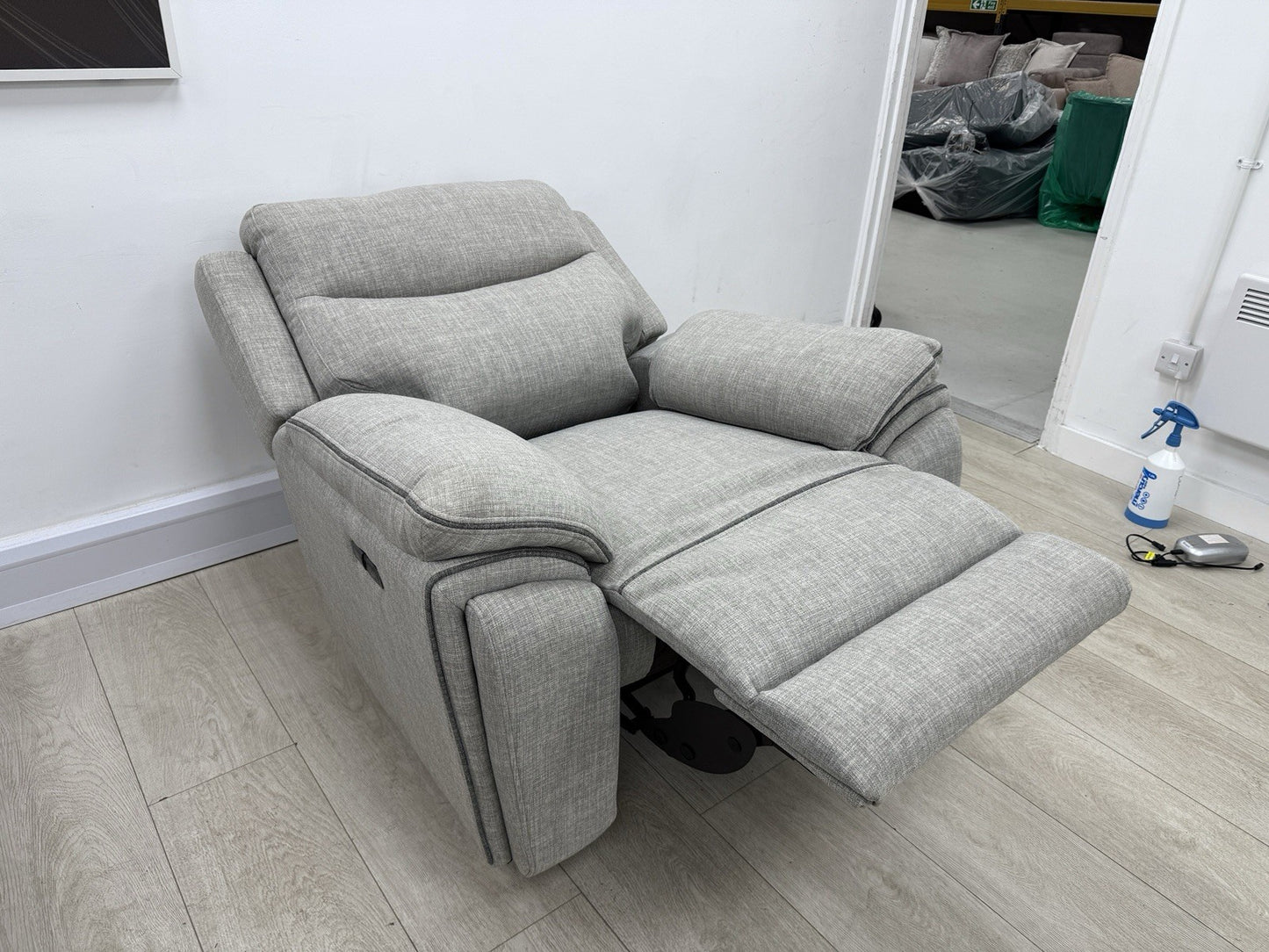 DFS Trek Power Recliner Armchair In Grey Fabric