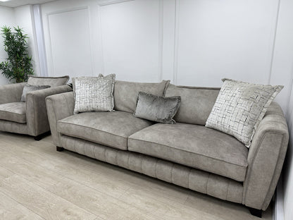 DFS Cherished Grande 4 Seater Sofa & Armchair Set In Oatmeal Self Piped