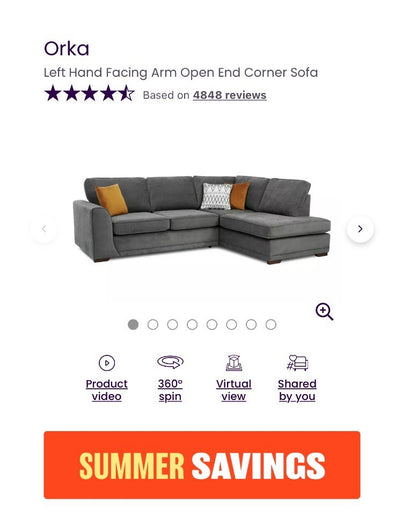 DFS Orka Corner Sofa In Graphite Grey Fabric