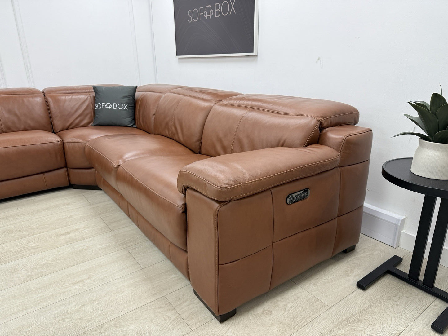 Sofology Laurence Power Recliner Corner Sofa In Tan Leather