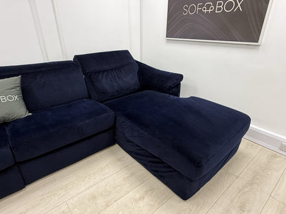 Natuzzi U Shape Recliner Chaise Corner Sofa In Blue Velvet