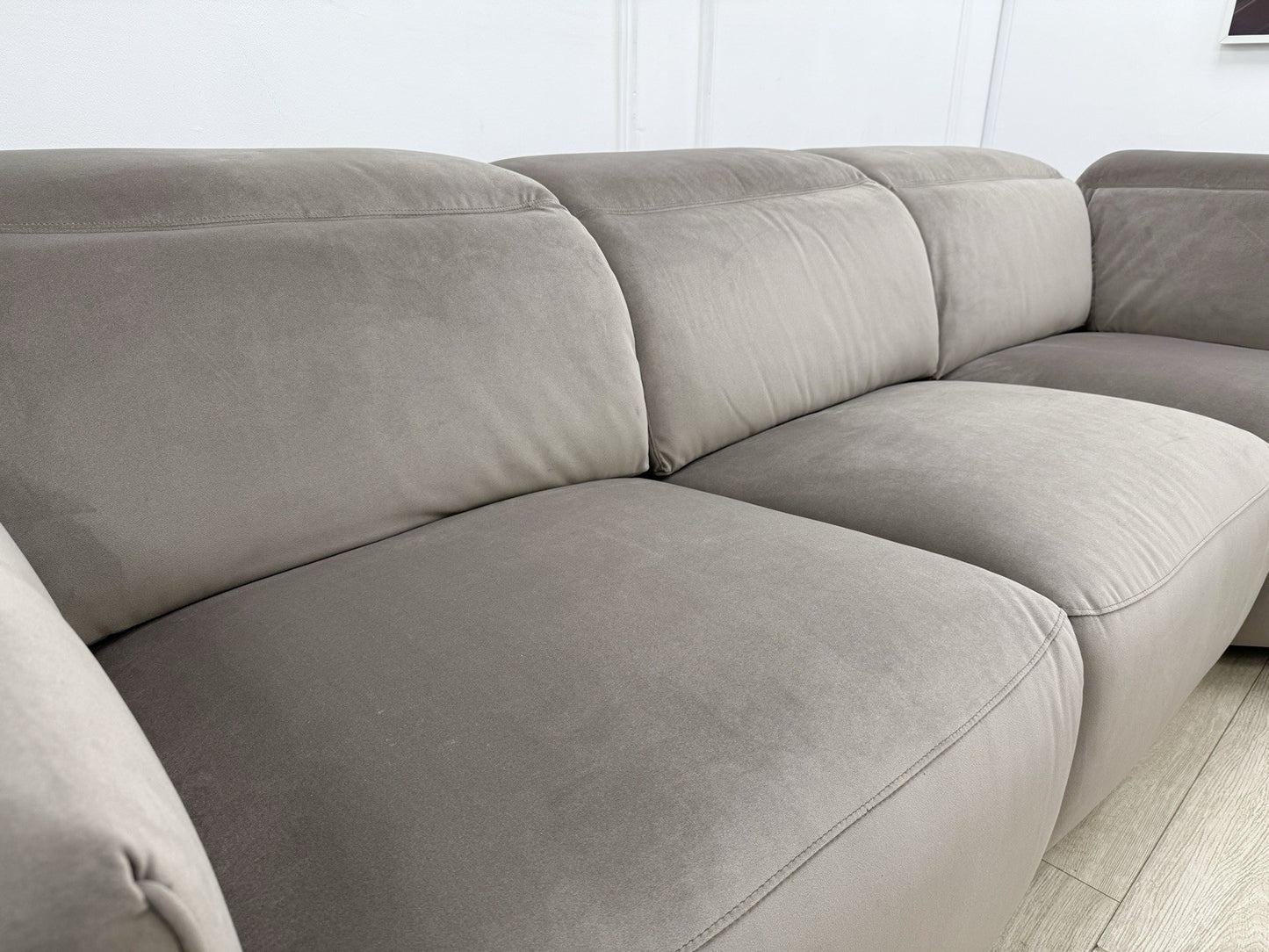 DFS Lauder Power Recliner Corner Sofa In Taupe Velvet Fabric